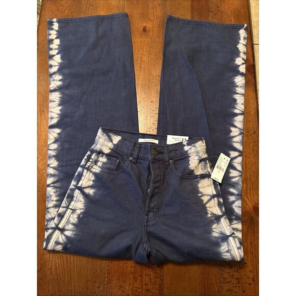 pacsun jeans women Size 23 Blue Camo Strip Baggy Wide Leg Festival Button Front - Picture 2 of 6